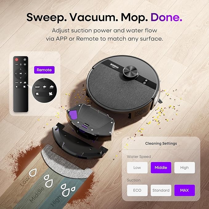 Robot Vacuum and Mop Combo, 7000Pa Robotic Vacuum with Lidar Navigation, 180mins Runtime, Tangle-Free Robot Mop, 5 Editable