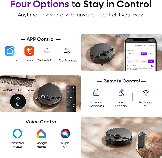 Robot Vacuum and Mop Combo, 7000Pa Robotic Vacuum with Lidar Navigation, 180mins Runtime, Tangle-Free Robot Mop, 5 Editable