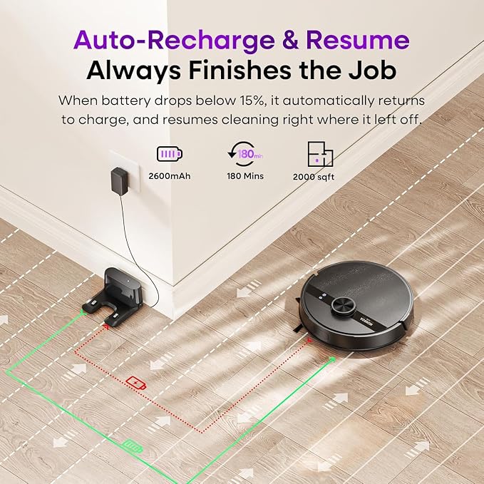 Robot Vacuum and Mop Combo, 7000Pa Robotic Vacuum with Lidar Navigation, 180mins Runtime, Tangle-Free Robot Mop, 5 Editable