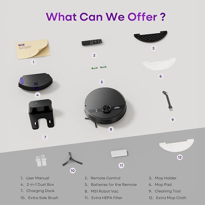 Robot Vacuum and Mop Combo, 7000Pa Robotic Vacuum with Lidar Navigation, 180mins Runtime, Tangle-Free Robot Mop, 5 Editable