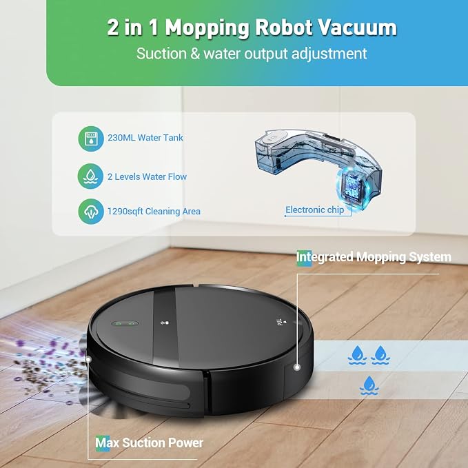 Robot Vacuum and Mop Combo, Tangle-Free Powerful Suction, Robotic Vacuum Cleaner - Alexa & App Scheduling, Long Runtime
