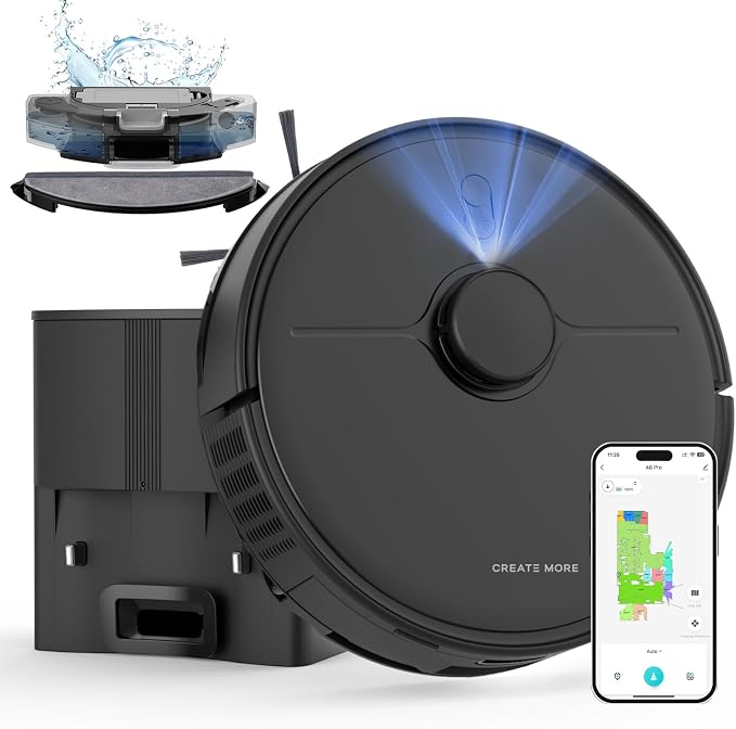 Robot Vacuum and Mop, Robot Vacuum Self Emptying with 5000Pa Suction, 3-in-1 LiDAR Navigation, Home Mapping, No-Go Zones, Up