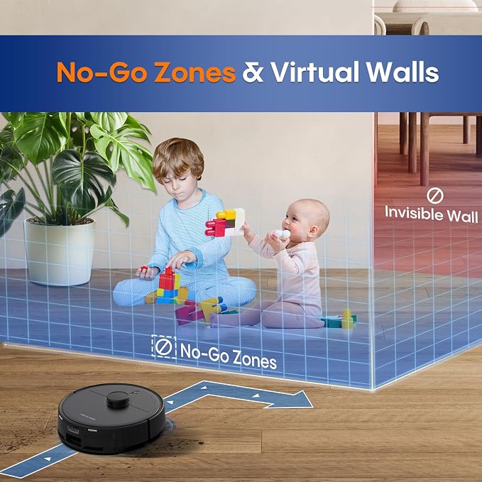 Robot Vacuum and Mop, Robot Vacuum Self Emptying with 5000Pa Suction, 3-in-1 LiDAR Navigation, Home Mapping, No-Go Zones, Up