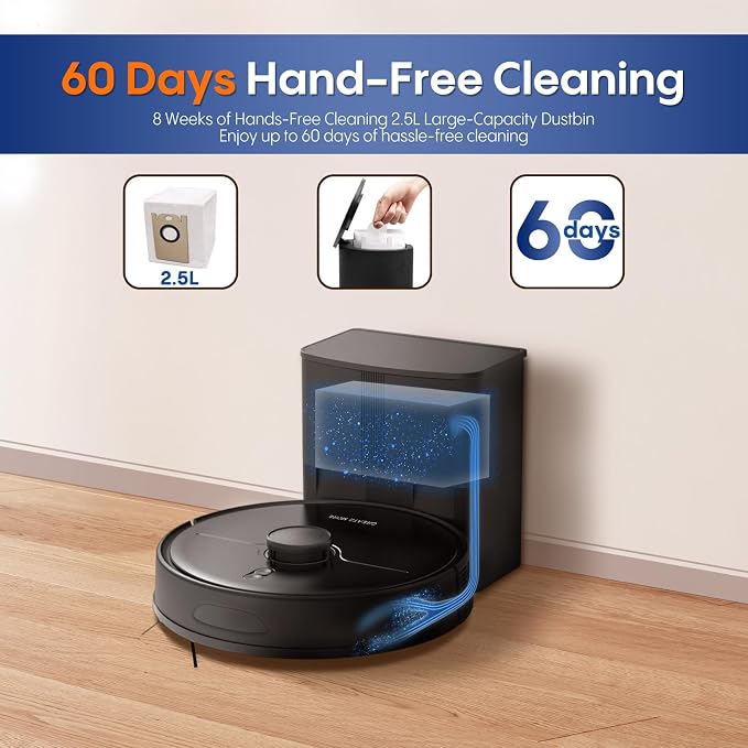 Robot Vacuum and Mop, Robot Vacuum Self Emptying with 5000Pa Suction, 3-in-1 LiDAR Navigation, Home Mapping, No-Go Zones, Up