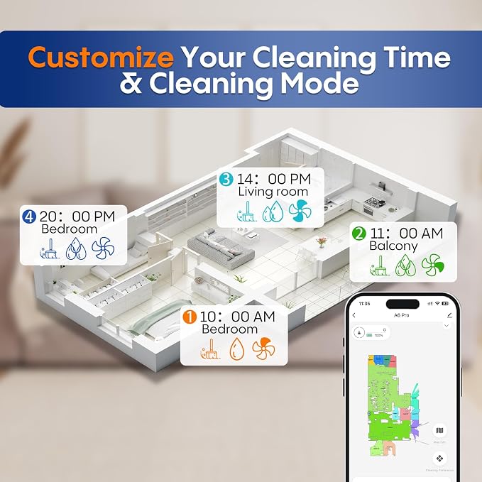 Robot Vacuum and Mop, Robot Vacuum Self Emptying with 5000Pa Suction, 3-in-1 LiDAR Navigation, Home Mapping, No-Go Zones, Up