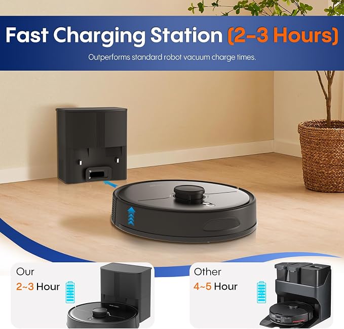 Robot Vacuum and Mop, Robot Vacuum Self Emptying with 5000Pa Suction, 3-in-1 LiDAR Navigation, Home Mapping, No-Go Zones, Up