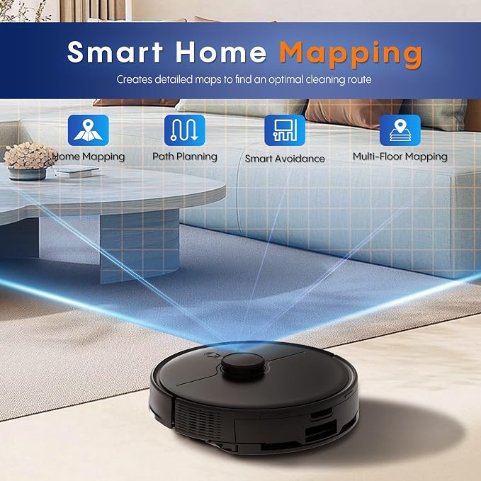 Robot Vacuum and Mop, Robot Vacuum Self Emptying with 5000Pa Suction, 3-in-1 LiDAR Navigation, Home Mapping, No-Go Zones, Up