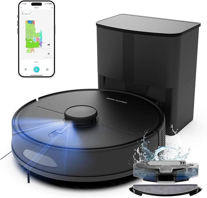 Robot Vacuum and Mop, Self Emptying, 6000Pa Suction, Advanced Smart Mapping, Easy Custom 4 in 1 Robotic Vacuum for Pet Hair