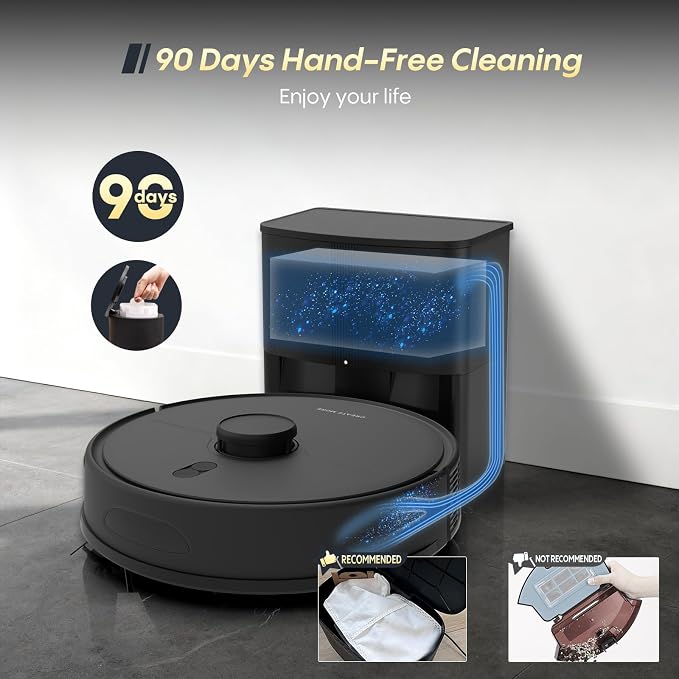 Robot Vacuum and Mop, Self Emptying, 6000Pa Suction, Advanced Smart Mapping, Easy Custom 4 in 1 Robotic Vacuum for Pet Hair