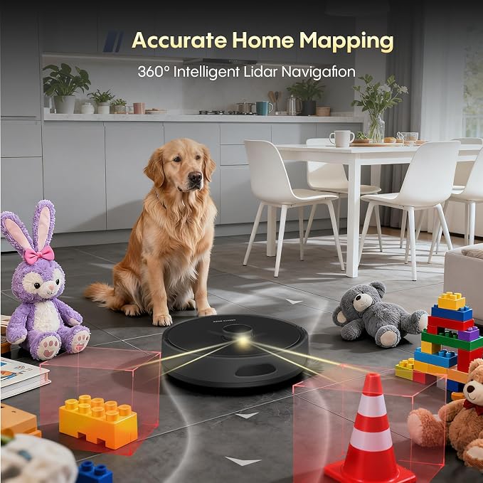 Robot Vacuum and Mop, Self Emptying, 6000Pa Suction, Advanced Smart Mapping, Easy Custom 4 in 1 Robotic Vacuum for Pet Hair