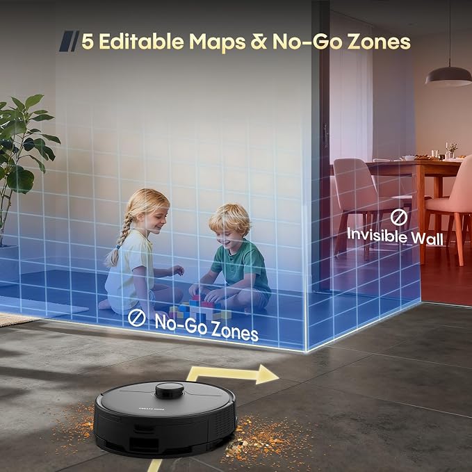 Robot Vacuum and Mop, Self Emptying, 6000Pa Suction, Advanced Smart Mapping, Easy Custom 4 in 1 Robotic Vacuum for Pet Hair
