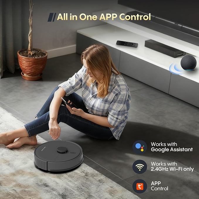 Robot Vacuum and Mop, Self Emptying, 6000Pa Suction, Advanced Smart Mapping, Easy Custom 4 in 1 Robotic Vacuum for Pet Hair