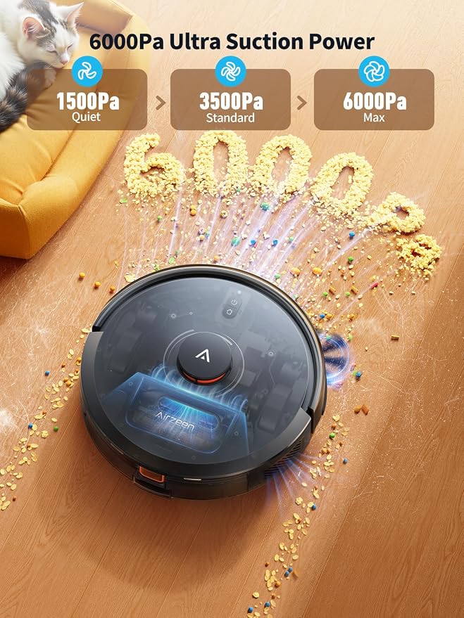 Robot Vacuum and Mop, Self-Emptying Robot Vacuum Cleaner with 6000Pa Suction, Laser Navigator with Smart Mapping Robotic