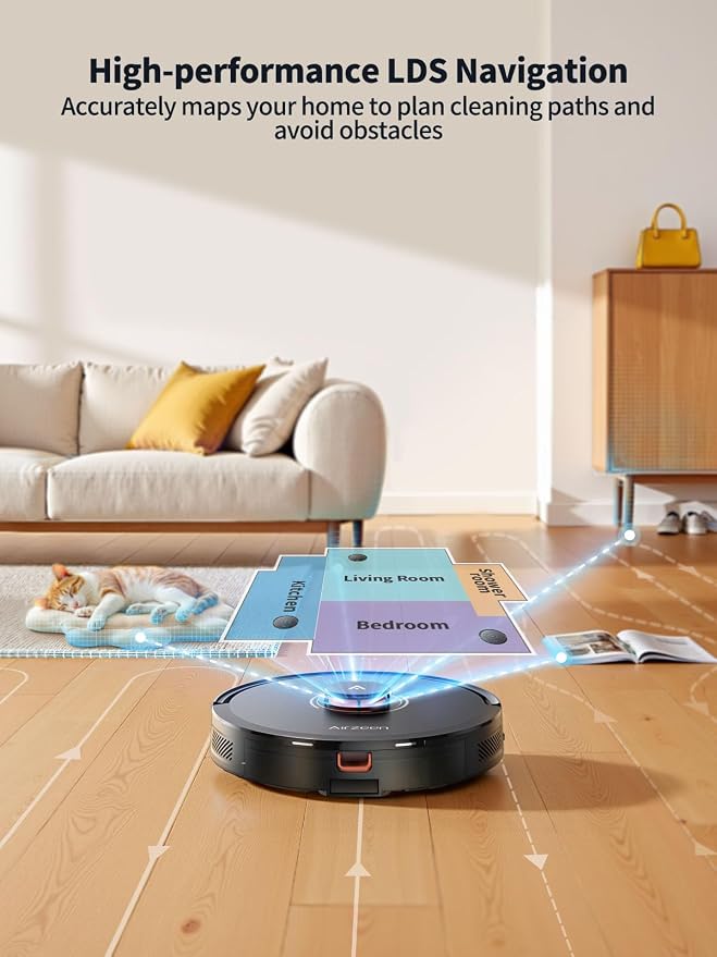 Robot Vacuum and Mop, Self-Emptying Robot Vacuum Cleaner with 6000Pa Suction, Laser Navigator with Smart Mapping Robotic