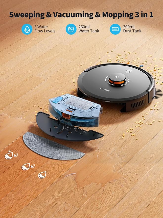 Robot Vacuum and Mop, Self-Emptying Robot Vacuum Cleaner with 6000Pa Suction, Laser Navigator with Smart Mapping Robotic