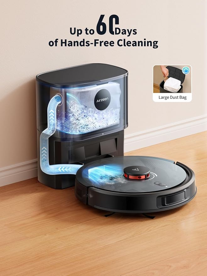 Robot Vacuum and Mop, Self-Emptying Robot Vacuum Cleaner with 6000Pa Suction, Laser Navigator with Smart Mapping Robotic