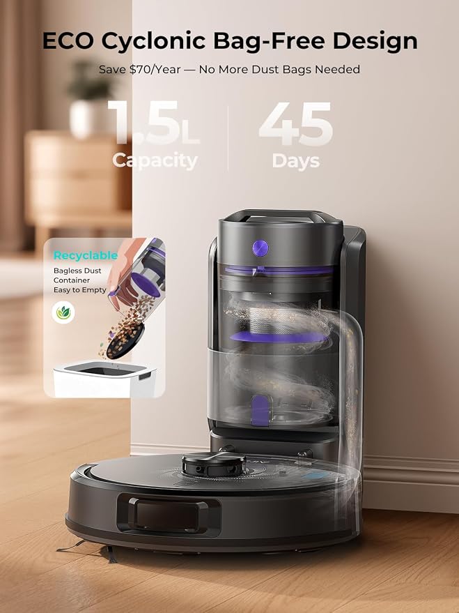 Robot Vacuum and Mop, Upgraded Bagless Robot Vacuum Cleaner with Self-Emptying, 6000Pa Robotic Vacuum with LiDAR Navigation