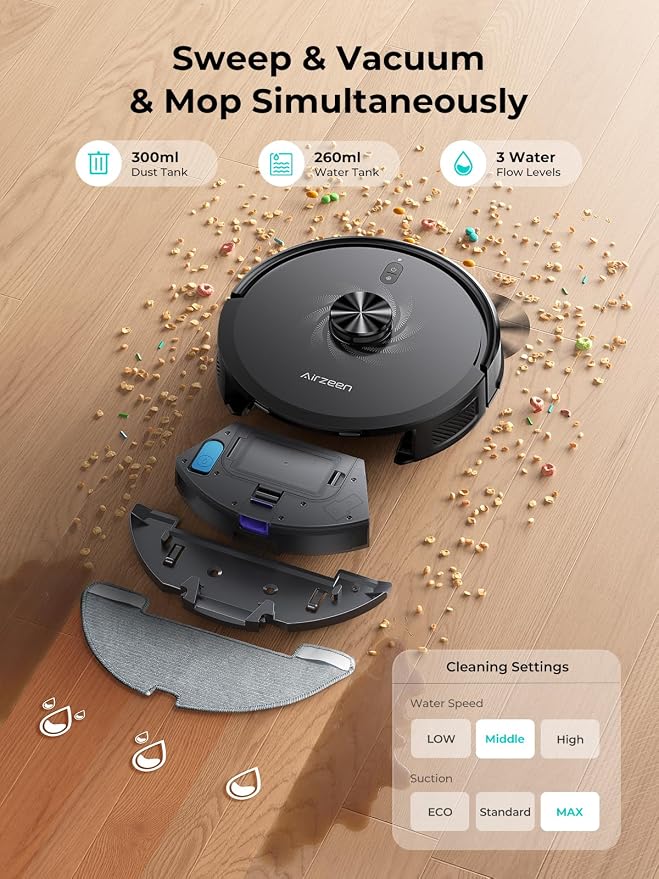 Robot Vacuum and Mop, Upgraded Bagless Robot Vacuum Cleaner with Self-Emptying, 6000Pa Robotic Vacuum with LiDAR Navigation