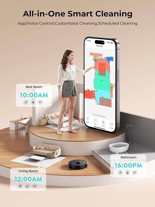 Robot Vacuum and Mop, Upgraded Bagless Robot Vacuum Cleaner with Self-Emptying, 6000Pa Robotic Vacuum with LiDAR Navigation