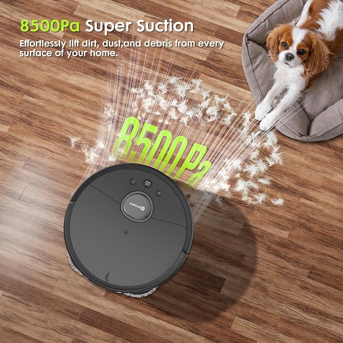 Robot Vacuum and Mop, V5 Tangle Cutter Technology for Pet Hair, 8500Pa Suction, Self Emptying Station for 75 Days, LDS