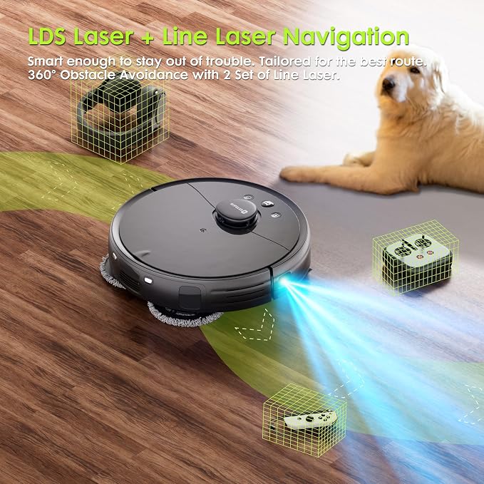 Robot Vacuum and Mop, V5 Tangle Cutter Technology for Pet Hair, 8500Pa Suction, Self Emptying Station for 75 Days, LDS