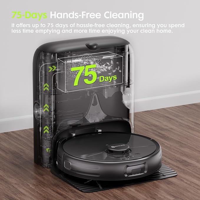 Robot Vacuum and Mop, V5 Tangle Cutter Technology for Pet Hair, 8500Pa Suction, Self Emptying Station for 75 Days, LDS