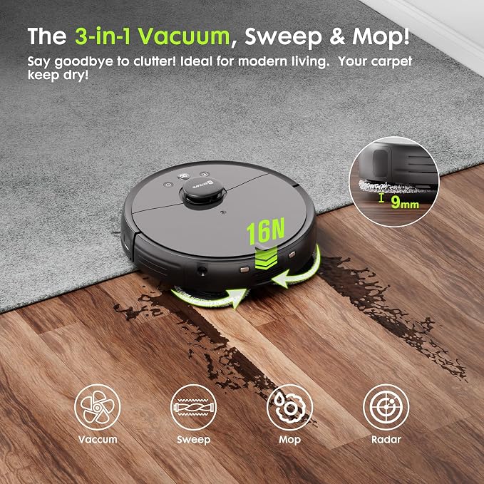 Robot Vacuum and Mop, V5 Tangle Cutter Technology for Pet Hair, 8500Pa Suction, Self Emptying Station for 75 Days, LDS