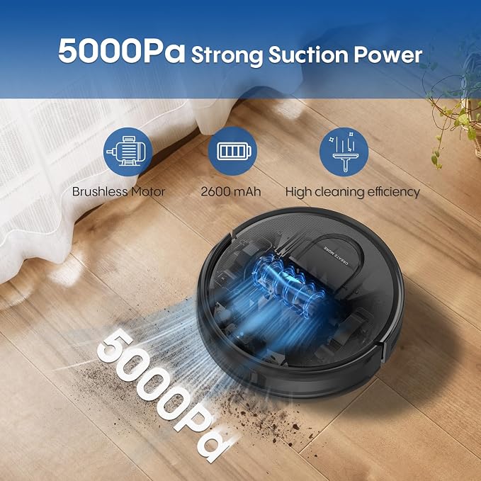 Robot Vacuum and Mop with Mapping, LiDAR Navigation Robotic Vacuums with 5000Pa, Self-Recharging, Wi-Fi/App/Alexa