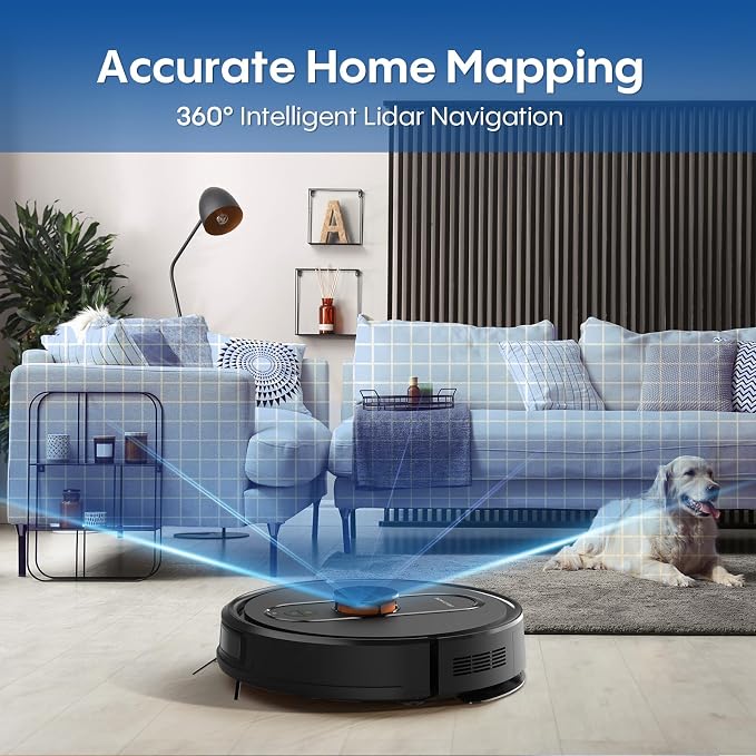 Robot Vacuum and Mop with Mapping, LiDAR Navigation Robotic Vacuums with 5000Pa, Self-Recharging, Wi-Fi/App/Alexa