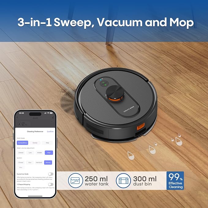 Robot Vacuum and Mop with Mapping, LiDAR Navigation Robotic Vacuums with 5000Pa, Self-Recharging, Wi-Fi/App/Alexa
