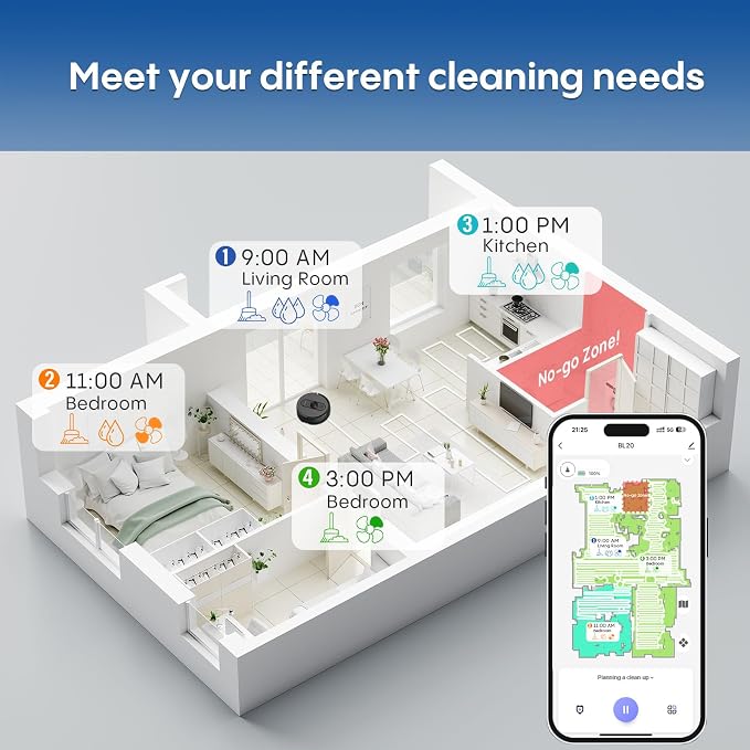 Robot Vacuum and Mop with Mapping, LiDAR Navigation Robotic Vacuums with 5000Pa, Self-Recharging, Wi-Fi/App/Alexa