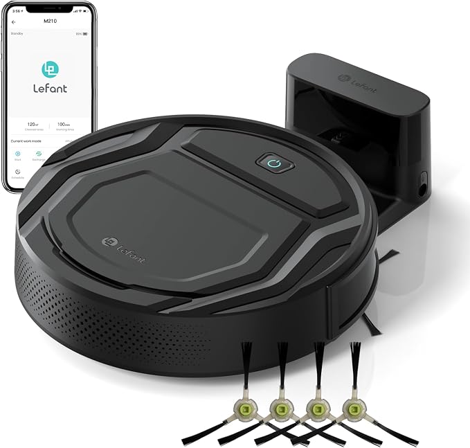 Robot Vacuum Cleaner, 120 Mins Runtime, Compact Design, Low Noise, Powerful Suction, Wi-Fi/App/Voice Control, Self-Charging