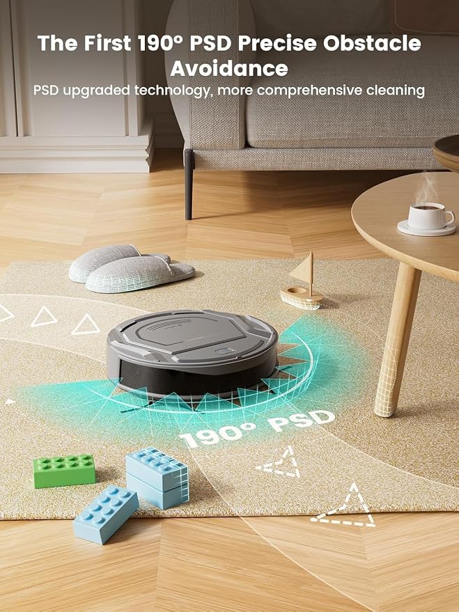 Robot Vacuum Cleaner, 120 Mins Runtime, Compact Design, Low Noise, Powerful Suction, Wi-Fi/App/Voice Control, Self-Charging