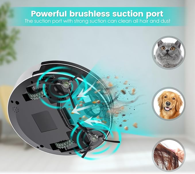 Robot Vacuum Cleaner, 120 Mins Runtime, Compact Design, Low Noise, Powerful Suction, Wi-Fi/App/Voice Control, Self-Charging