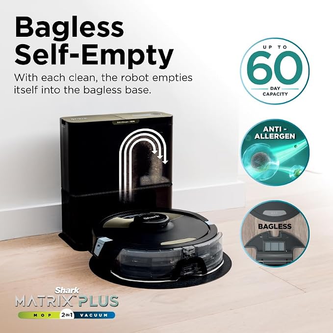 Robot Vacuum & Mop Combo, Powerful Suction, Matrix Plus, 60-Day Debris Capacity, HEPA Bagless Self Empty Base, Sonic Mopping
