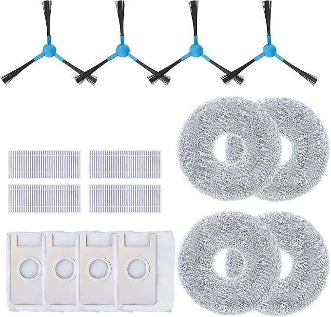 Robot Vacuum Replacement Kit, Replacement Accessories Kit for Robotic Vacuum Cleaner with 4 Side Brushes, 4 HEPA Filters, 4