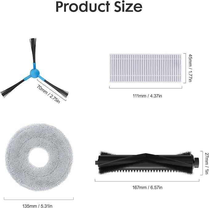 Robot Vacuum Replacement Kit, Replacement Accessories Kit for Robotic Vacuum Cleaner with 4 Side Brushes, 4 HEPA Filters, 4