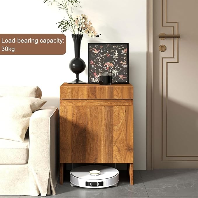 Robot Vacuum Stand Cabinet,Storage Cabinet with Doors for Robot Vacuum Cleaner,End Side Table for Home Office,Wood