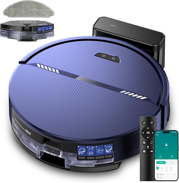 RobotVacuum Robot Vacuum and Mop Combo, 8000Pa Suction Automatic Vacuum Robot with Mop 2 in 1, APP/Voice/Remote Control