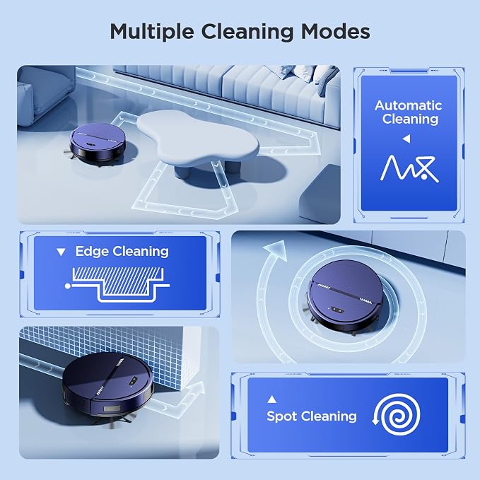 RobotVacuum Robot Vacuum and Mop Combo, 8000Pa Suction Automatic Vacuum Robot with Mop 2 in 1, APP/Voice/Remote Control