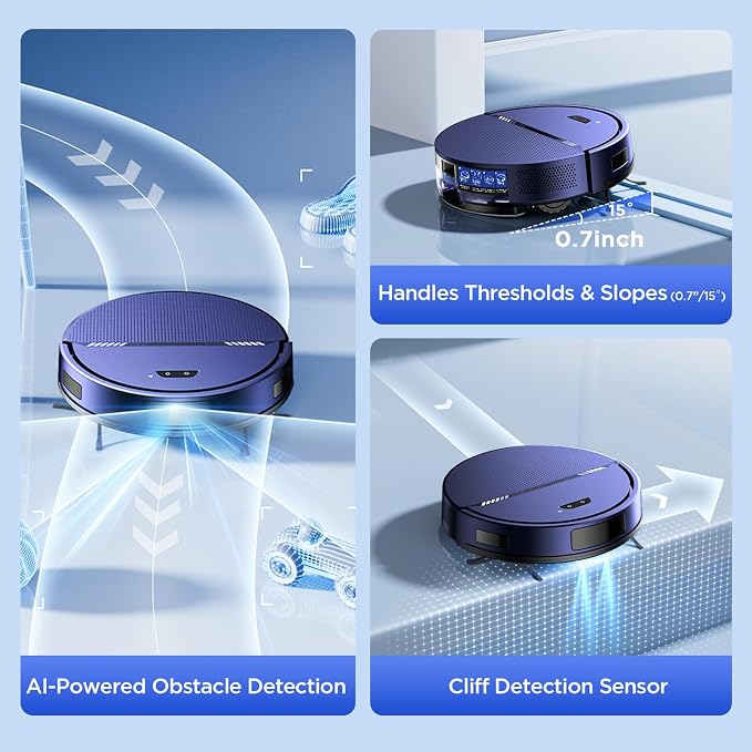 RobotVacuum Robot Vacuum and Mop Combo, 8000Pa Suction Automatic Vacuum Robot with Mop 2 in 1, APP/Voice/Remote Control