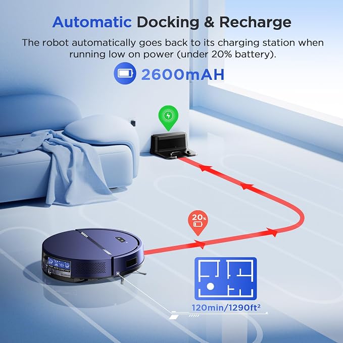 RobotVacuum Robot Vacuum and Mop Combo, 8000Pa Suction Automatic Vacuum Robot with Mop 2 in 1, APP/Voice/Remote Control