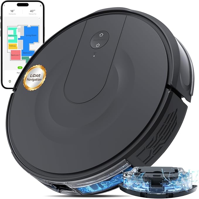 RobotVacuum Robot Vacuum and Mop Combo, LiDAR Navigation, 9000Pa Suction Robotic Vacuum Cleaner – Ultra Design, 200 Min