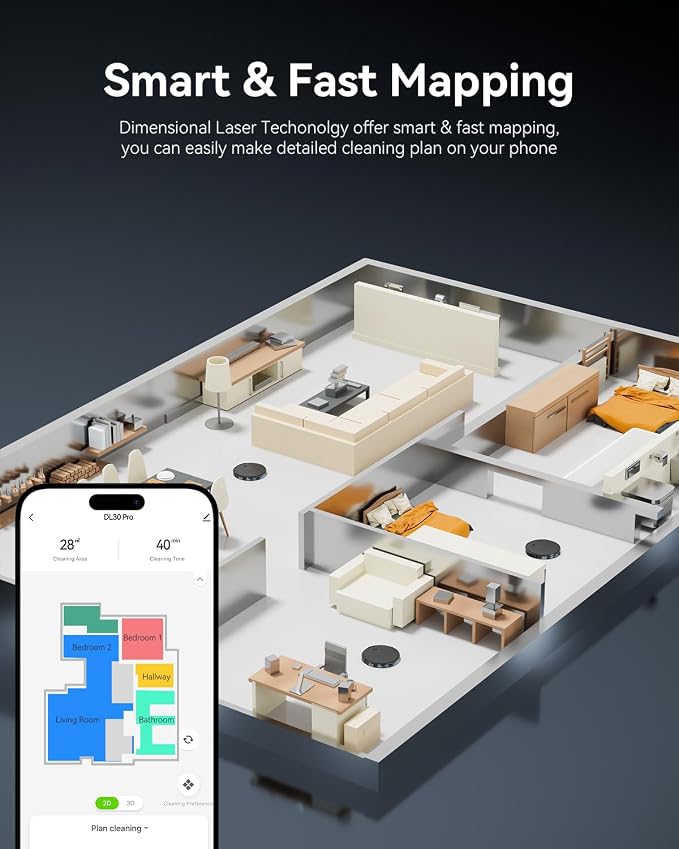RobotVacuum Robot Vacuum and Mop Combo, LiDAR Navigation, 9000Pa Suction Robotic Vacuum Cleaner – Ultra Design, 200 Min
