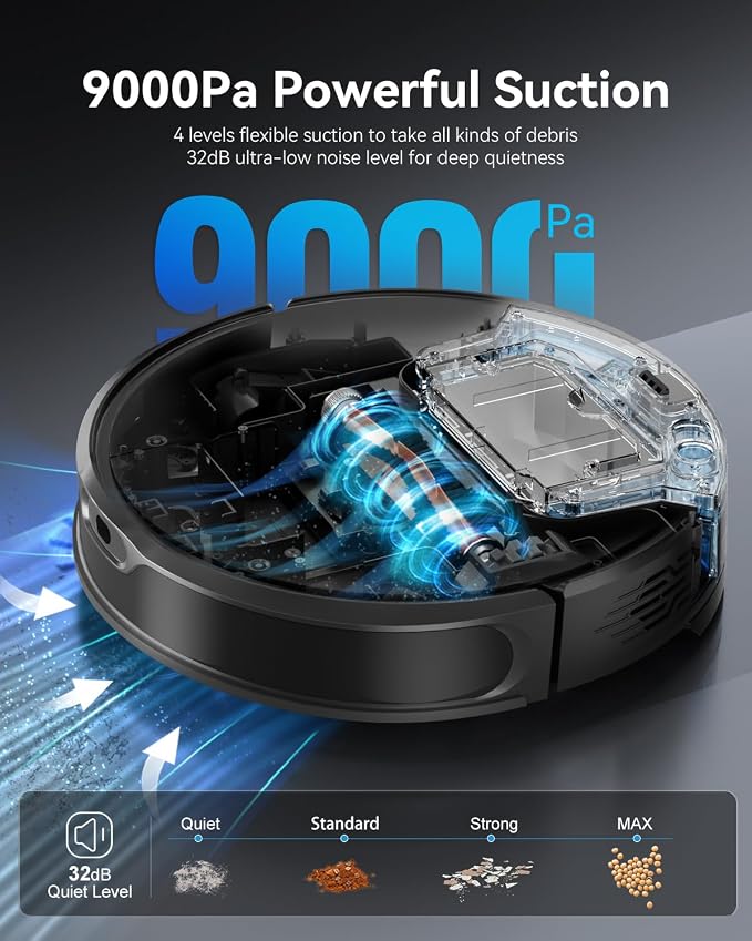 RobotVacuum Robot Vacuum and Mop Combo, LiDAR Navigation, 9000Pa Suction Robotic Vacuum Cleaner – Ultra Design, 200 Min