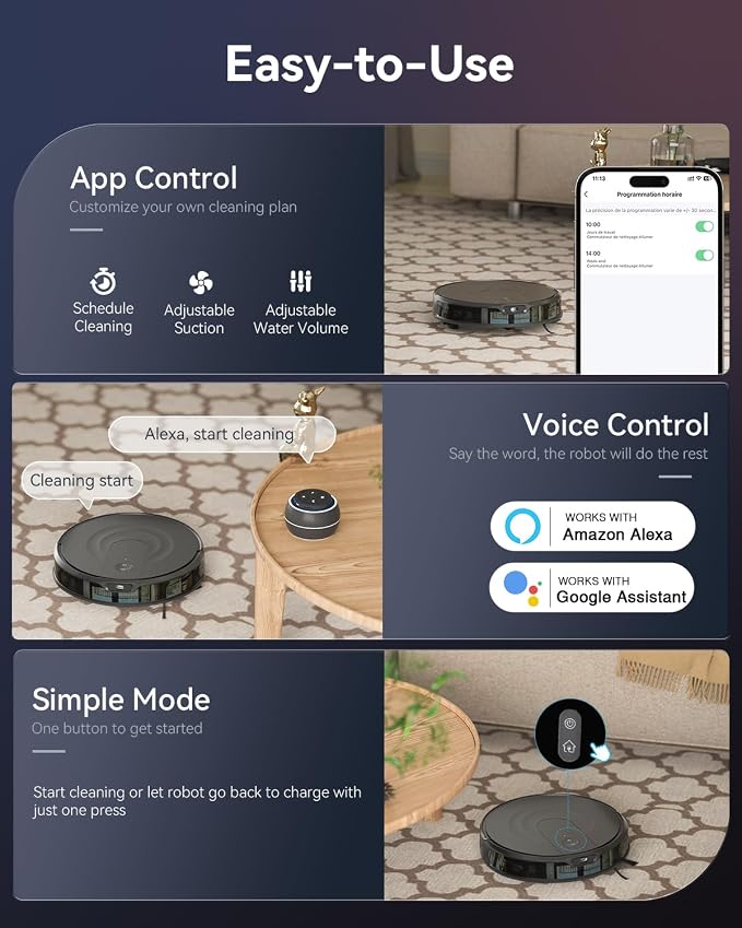 RobotVacuum Robot Vacuum and Mop Combo, LiDAR Navigation, 9000Pa Suction Robotic Vacuum Cleaner – Ultra Design, 200 Min