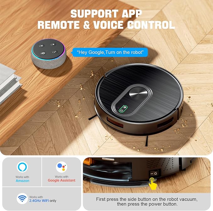 RobotVacuumandMop Robot Vacuum and Mop Combo, 6500Pa Strong Suction, 2 in 1 Robotic Vacuum with Gyro Inertial Navigation