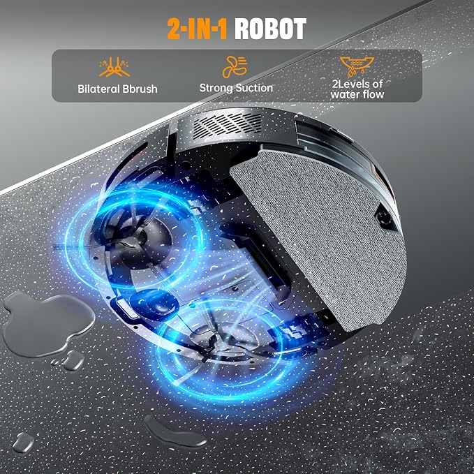 RobotVacuumandMop Robot Vacuum and Mop Combo, 6500Pa Strong Suction, 2 in 1 Robotic Vacuum with Gyro Inertial Navigation