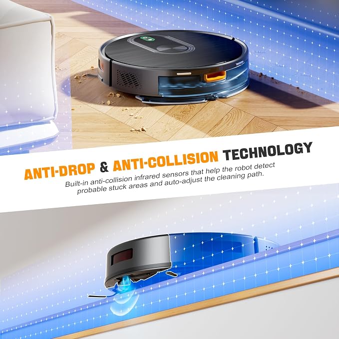 RobotVacuumandMop Robot Vacuum and Mop Combo, 6500Pa Strong Suction, 2 in 1 Robotic Vacuum with Gyro Inertial Navigation