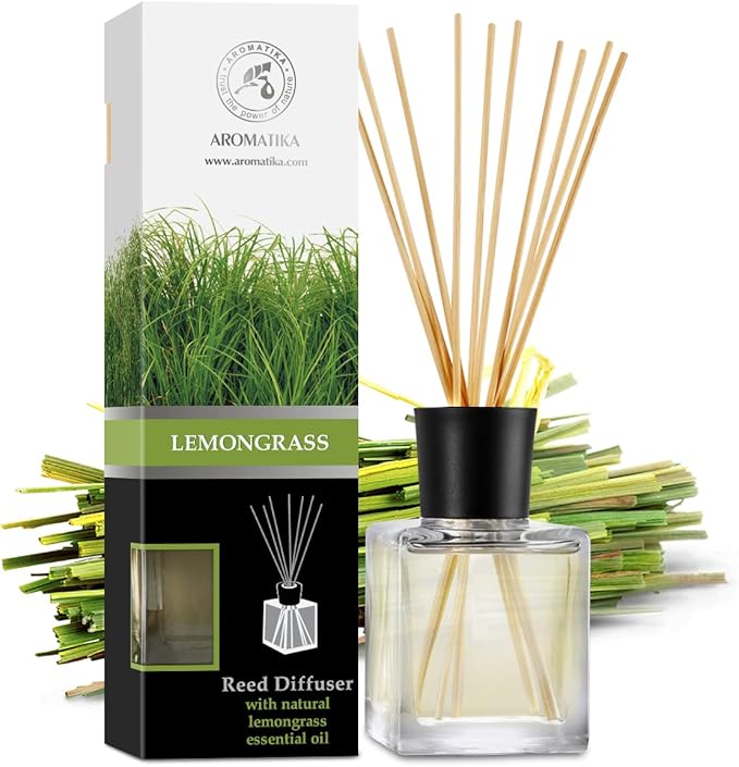 Room Fragrance Diffuser Lemongrass 6.8 Fl Oz - 200ml - with Bamboo Sticks - with Pure & Natural Lemongrass Essential Oil